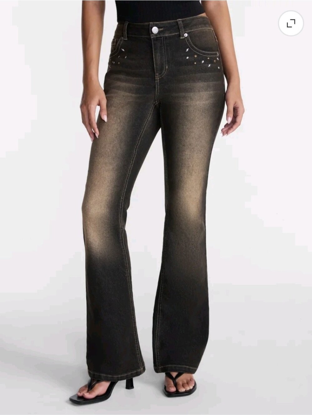 No Boundaries Flare Jeans with Stud Accents - Black/Brown Fade Size 00 NWT